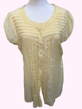 Antilia Femme Silk Cotton Butter Yellow Blouse Sz Large
